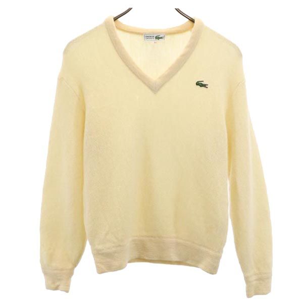 LACOSTE ラコステ ウール 長袖 Vネック ニット 42 ホワイト系 セーター メンズ