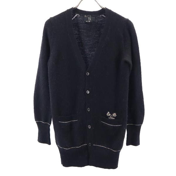 Y's ワイズ ウール 長袖 Vネック カーディガン 2 ブラック系 メンズ