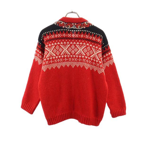 FJORD FASHION 80s ヴィンテージ ウール チロル 長袖 メタルフック ニット カーディガン 42 レッド系 レディース