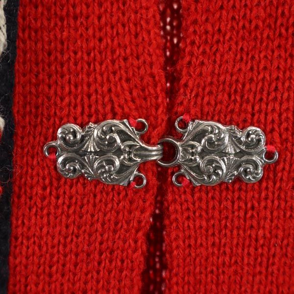 FJORD FASHION 80s ヴィンテージ ウール チロル 長袖 メタルフック ニット カーディガン 42 レッド系 レディース