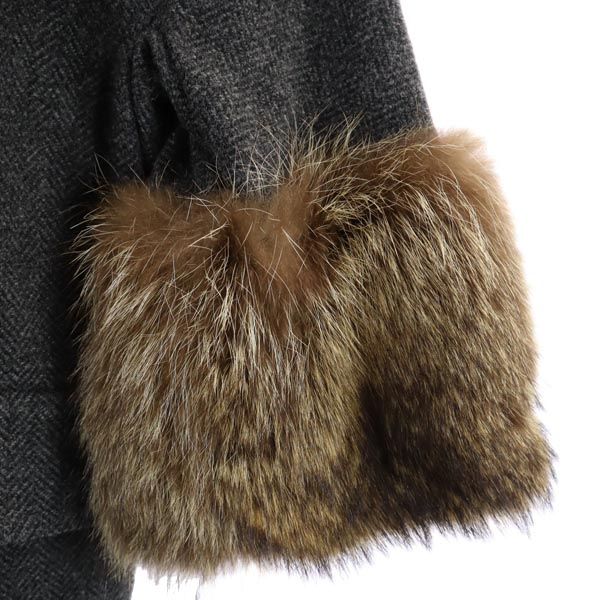 MARNI マルニ イタリア製 ヘリンボーン ノーカラージャケット 36 グレー系 袖ファー レディース