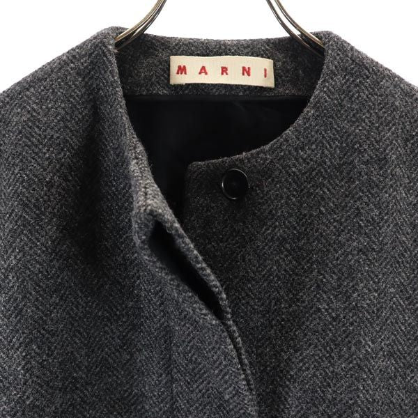 MARNI マルニ イタリア製 ヘリンボーン ノーカラージャケット 36 グレー系 袖ファー レディース