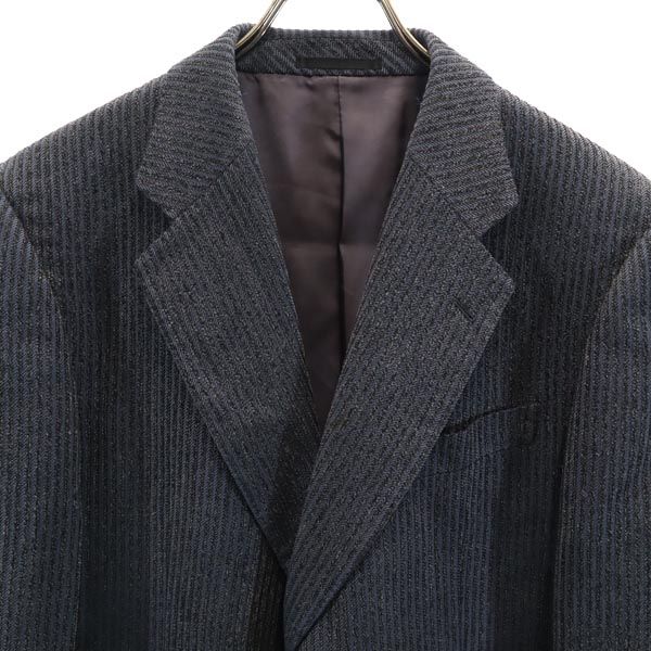 LANVIN ランバン 長袖 日本製 シルク100% テーラードジャケット T46-54 黒×青系 メンズ