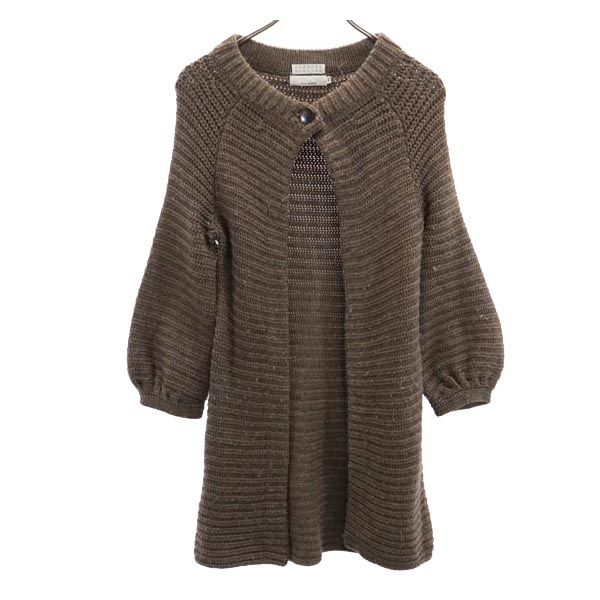 BARNEYS NEWYORK バーニーズニューヨーク KAZ SAITO 7分袖 ヴァージンウール100% ニット カーディガン 38 ブラウン レディース
