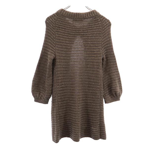 BARNEYS NEWYORK バーニーズニューヨーク KAZ SAITO 7分袖 ヴァージンウール100% ニット カーディガン 38 ブラウン レディース