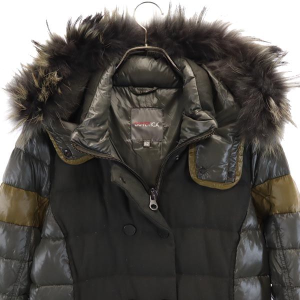 DUVETICA デュベティカ ダウン切替 長袖 リアルファー ダウンジャケット 42 カーキ系 レディース