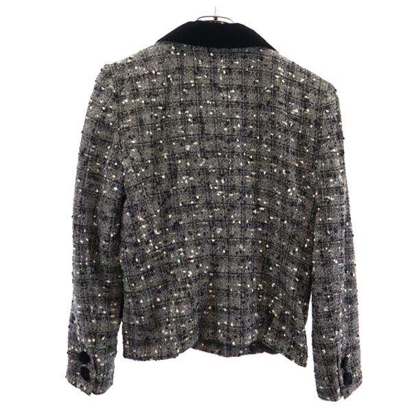 FOXEY フォクシー 日本製 ウール100% 総柄 長袖 テーラードジャケット 40 グレー系 レディース