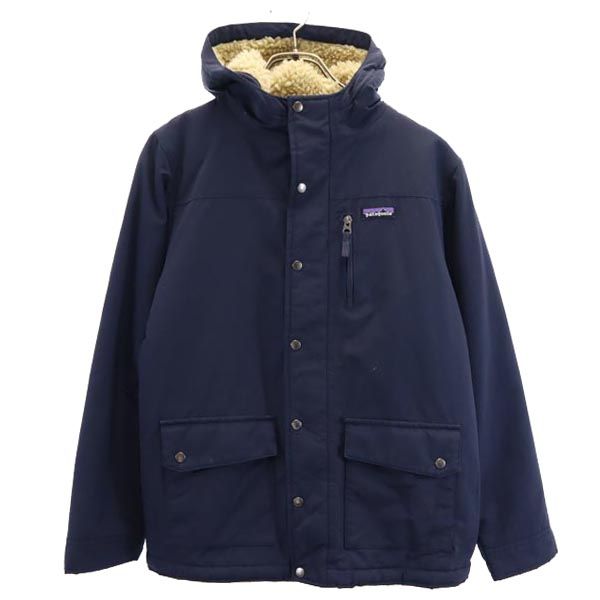パタゴニア アウトドア 長袖 裏ボア 中綿ジャケット XL14 ネイビー系 patagonia ロゴ キッズ
