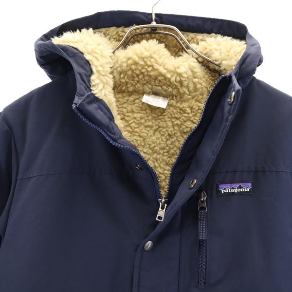 パタゴニア アウトドア 長袖 裏ボア 中綿ジャケット XL14 ネイビー系 patagonia ロゴ キッズ