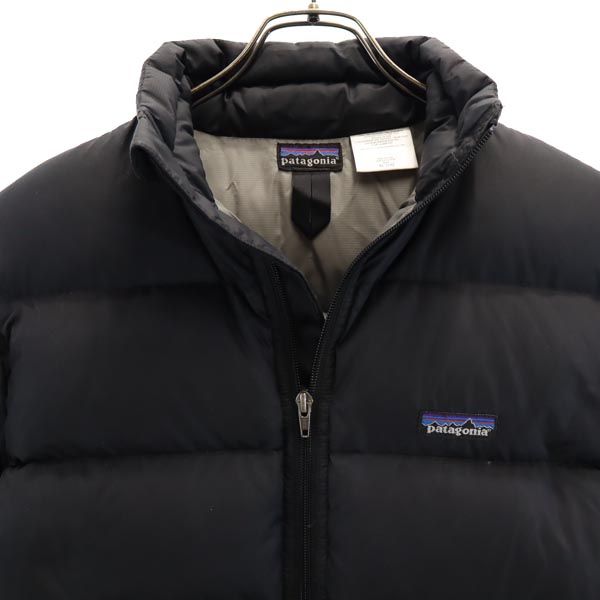 patagonia パタゴニア アウトドア 長袖 ダウンジャケット XL14 ブラック系 ロゴ キッズ