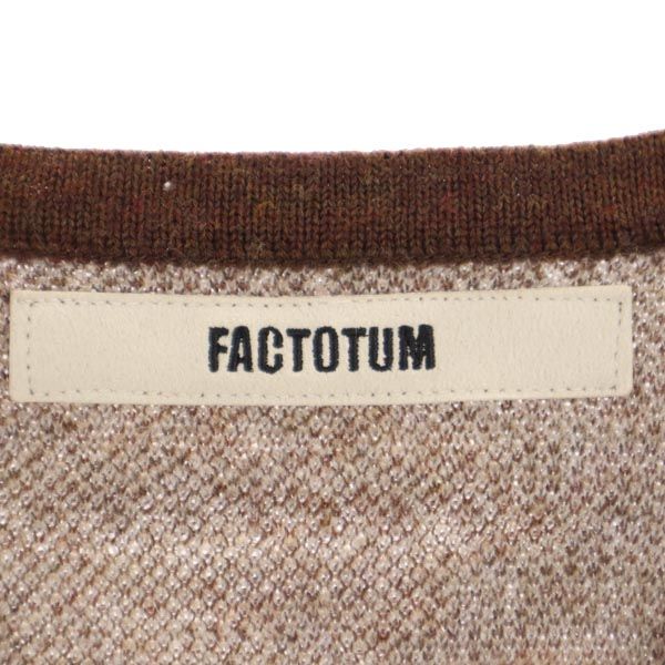 FACTOTUM ファクトタム 日本製 総柄 半袖 ウール100% ニット セーター 46 ブラウン メンズ