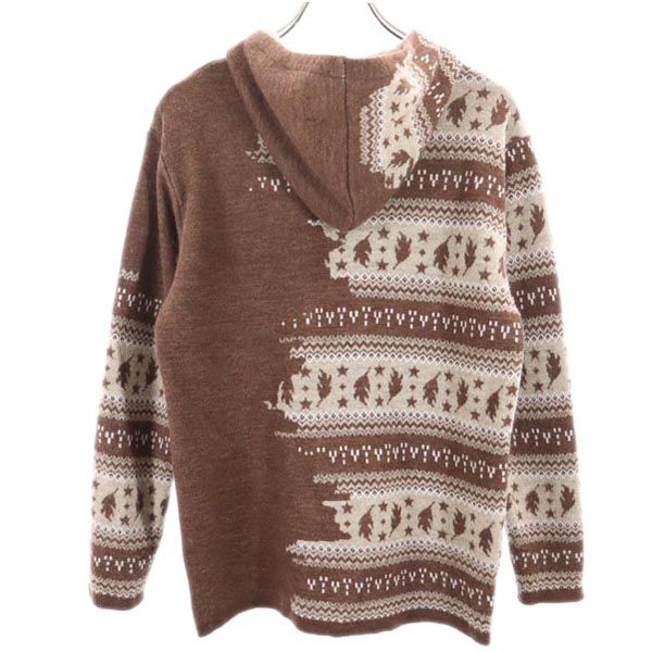 FACTOTUM ファクトタム 日本製 総柄 長袖 ウール100% ニット パーカー 46 ブラウン セーター メンズ