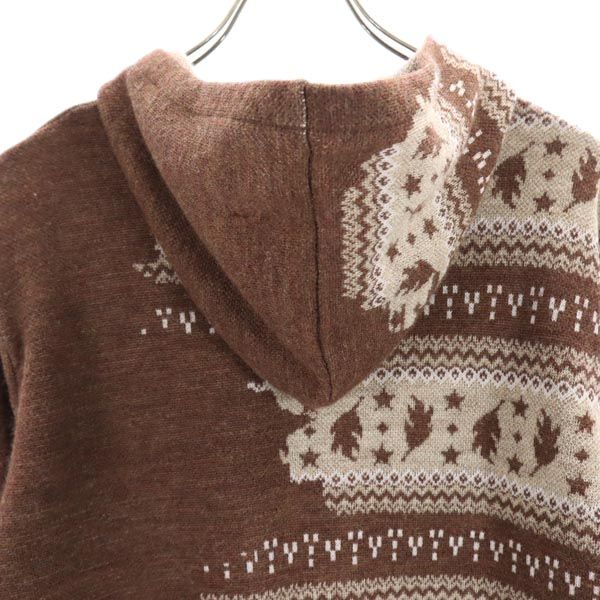 FACTOTUM ファクトタム 日本製 総柄 長袖 ウール100% ニット パーカー 46 ブラウン セーター メンズ