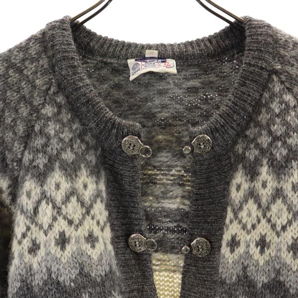 ウール100% 長袖 ニット カーディガン M グレー系 レディース