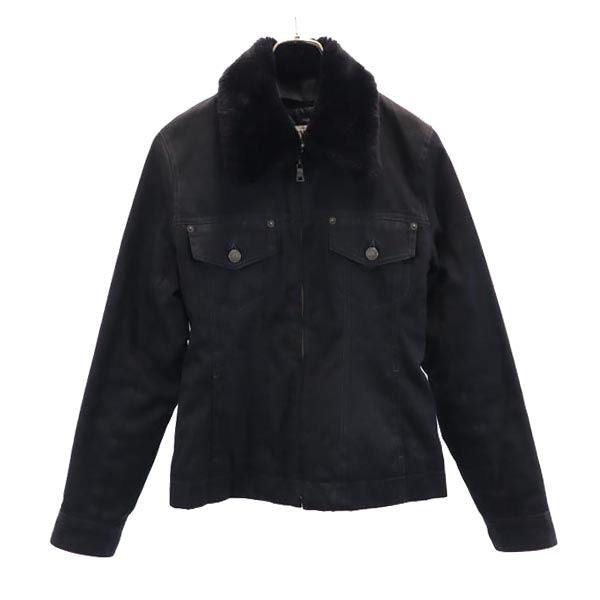 ARMANI EXCHANGE アルマーニエクスチェンジ 90s ファー襟付き オールド ジップジャケット S ダークグレー 裏キルティング素材 レディース