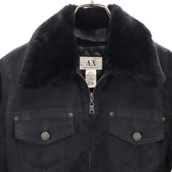 ARMANI EXCHANGE アルマーニエクスチェンジ 90s ファー襟付き オールド ジップジャケット S ダークグレー 裏キルティング素材 レディース