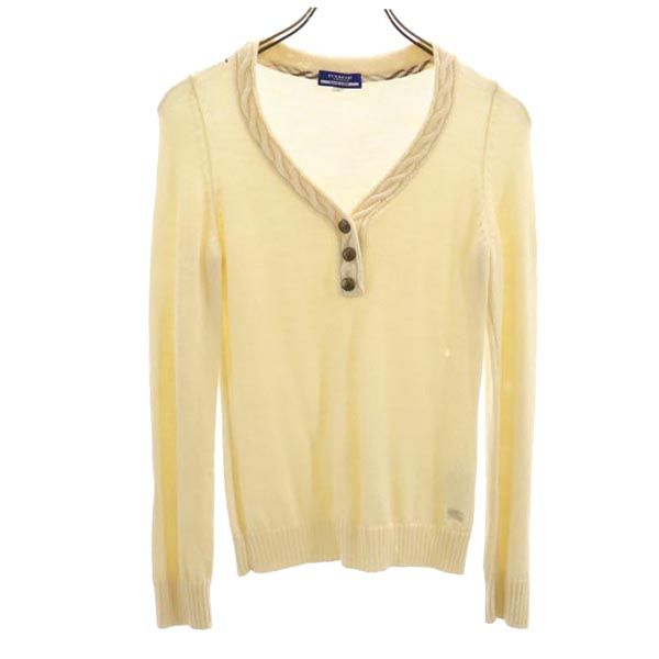 BURBERRY BLUE LABEL バーバリーブルーレーベル 三陽商会 長袖 Vネック ハーフボタン ニット セーター 38 アイボリー レディース