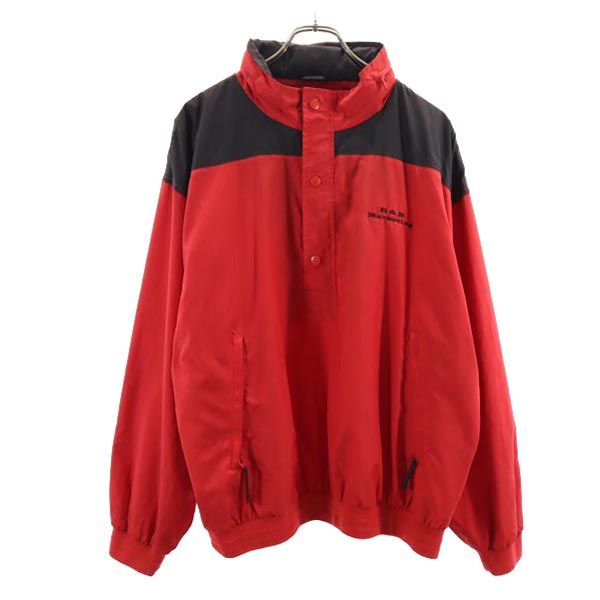 PORT AUTHORITY ポートオーソリティ 90s オールド ハーフジップボタン ジャケット L レッド×ブラック 収納型フード メンズ