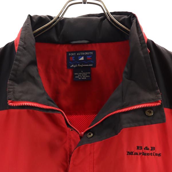 PORT AUTHORITY ポートオーソリティ 90s オールド ハーフジップボタン ジャケット L レッド×ブラック 収納型フード メンズ