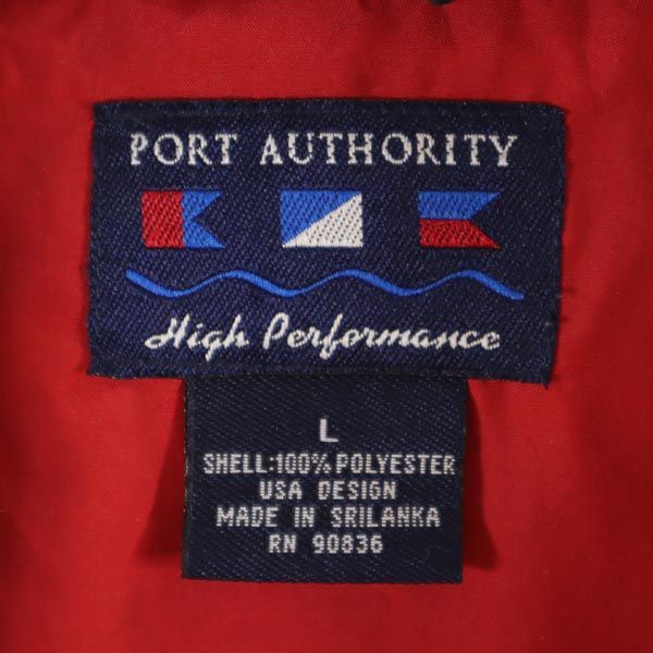 PORT AUTHORITY ポートオーソリティ 90s オールド ハーフジップボタン ジャケット L レッド×ブラック 収納型フード メンズ