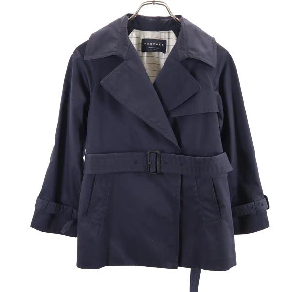 MACPHEE マカフィー トゥモローランド 日本製 7分袖 トレンチコート 38 ネイビー TOMORROWLAND レディース