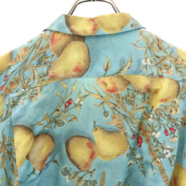 Aquascutum アクアスキュータム 総柄 梨 長袖 ブラウス ブルー系 シャツ レディース