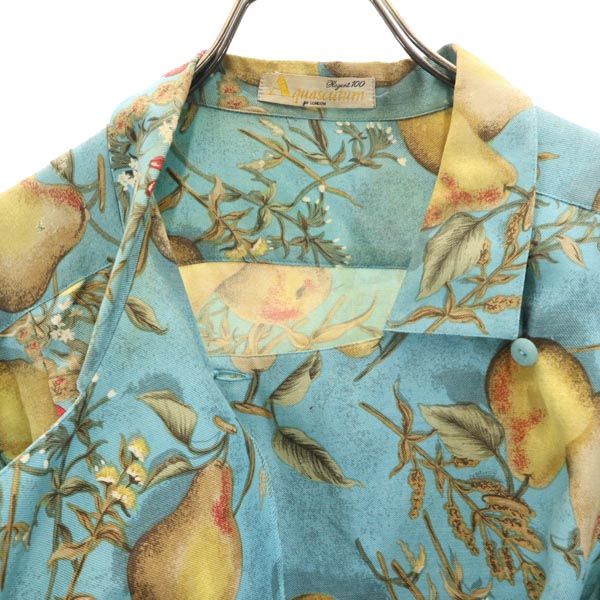 Aquascutum アクアスキュータム 総柄 梨 長袖 ブラウス ブルー系 シャツ レディース