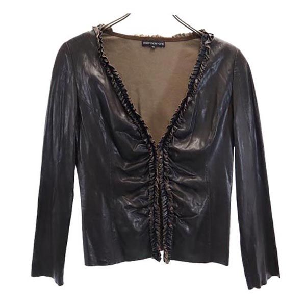 FOXEY NEW YORK フォクシーニューヨーク 日本製 フェイクレザー ジャケット 40 ブラウン系 レディース