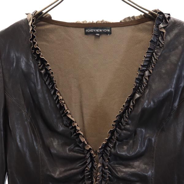 FOXEY NEW YORK フォクシーニューヨーク 日本製 フェイクレザー ジャケット 40 ブラウン系 レディース