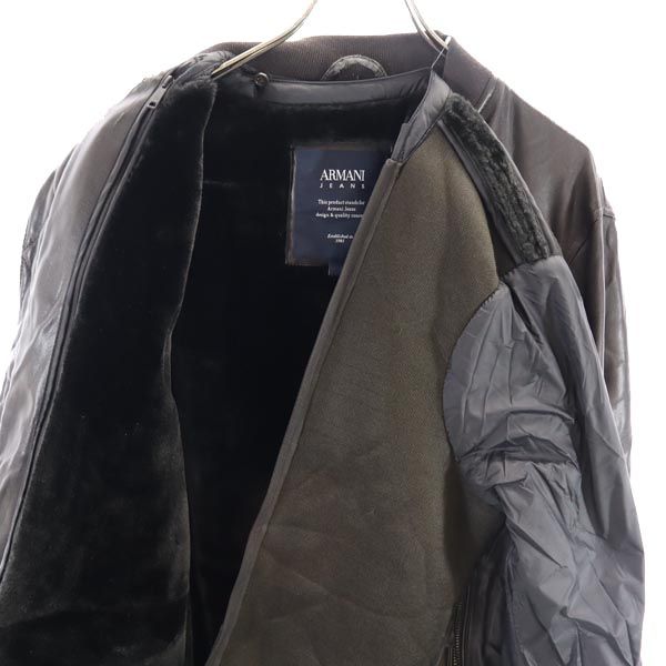 ARMANI JEANS アルマーニジーンズ 裏フェイクファー ジップジャケット 48 ブラック系 ロゴ メンズ