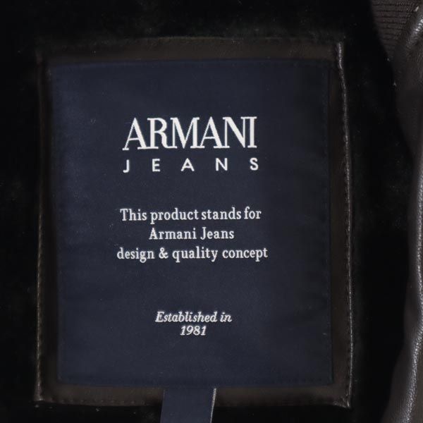 ARMANI JEANS アルマーニジーンズ 裏フェイクファー ジップジャケット 48 ブラック系 ロゴ メンズ