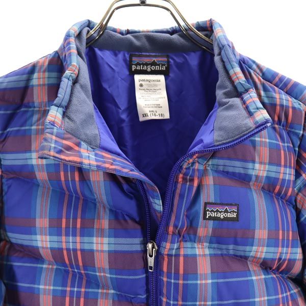 patagonia パタゴニア アウトドア チェック柄 ダウンジャケット XXL ブルー キッズ