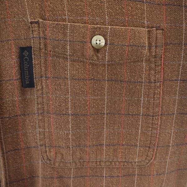 Columbia コロンビア アウトドア 長袖 チェックシャツ S ブラウン系 ロゴ刺繍 メンズ