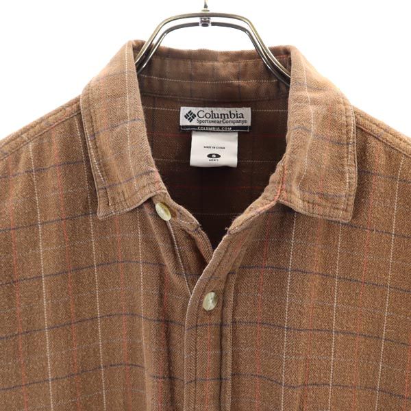 Columbia コロンビア アウトドア 長袖 チェックシャツ S ブラウン系 ロゴ刺繍 メンズ