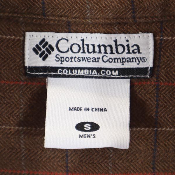 Columbia コロンビア アウトドア 長袖 チェックシャツ S ブラウン系 ロゴ刺繍 メンズ