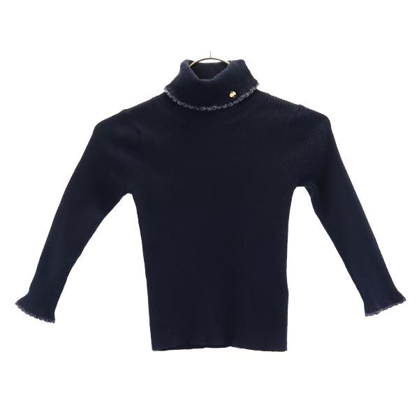 Kate Spade ケイトスペード タートルネック 長袖 リブ ニット 110 ネイビー系 ロゴ キッズ