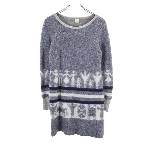 Ron Herman ロンハーマン 総柄 長袖 ニット ワンピース XS ブルー系 レディース