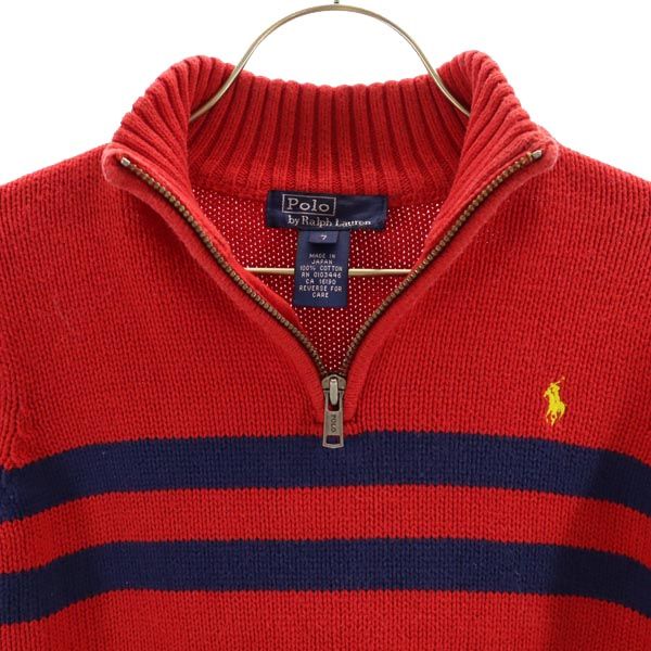 Polo by Ralph Lauren ポロバイラルフローレン 長袖 ハーフジップ コットン ニット 7 レッド系 ロゴ セーター キッズ
