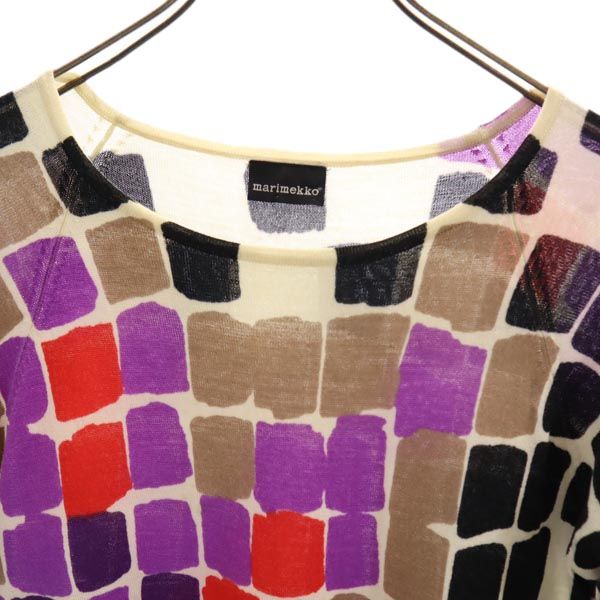 marimekko マリメッコ ウール100% 総柄 長袖 ニット ワンピース S パープル系 レディース