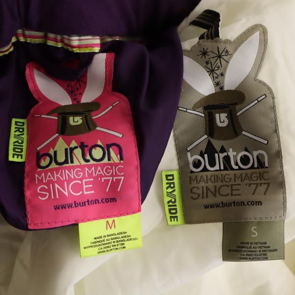 BURTON バートン スノーボード ウェア 上下 セットアップ 上:S/下:M アイボリー系×紫 スキーウェア レディース