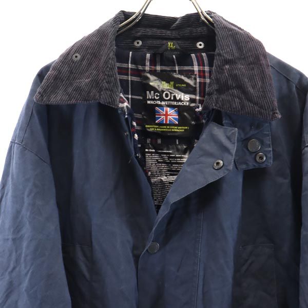 Mc Orvis オイルド カバーオール XL ネイビー ワーク ジャケット コーデュロイ襟 収納型フード メンズ
