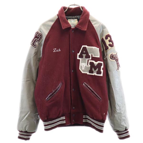 TEXAS テキサス メルトンウール100% レター ジャケット M えんじ系 メンズ