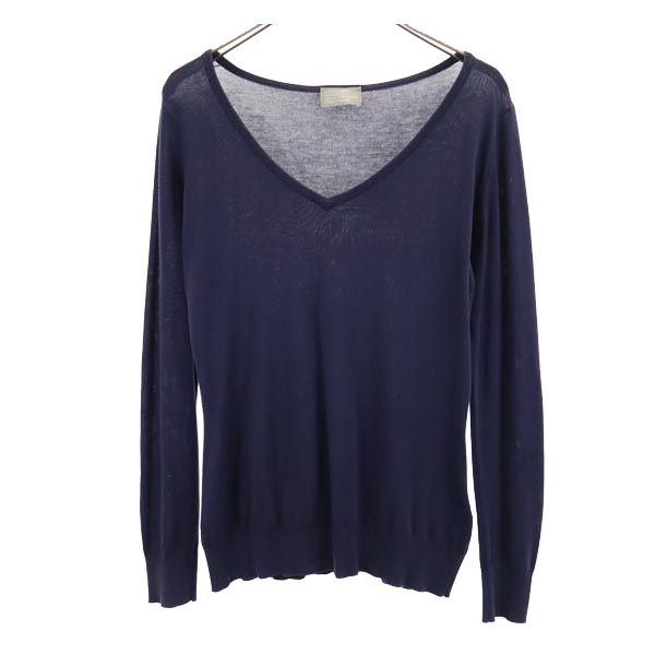 MARGARET HOWELL マーガレットハウエル ジョンスメドレー 英国製 長袖 Vネック ニット 2 ネイビー系 JOHN SMEDLEY セーター メンズ