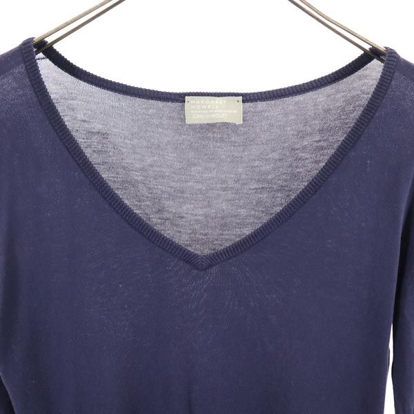 MARGARET HOWELL マーガレットハウエル ジョンスメドレー 英国製 長袖 Vネック ニット 2 ネイビー系 JOHN SMEDLEY セーター メンズ