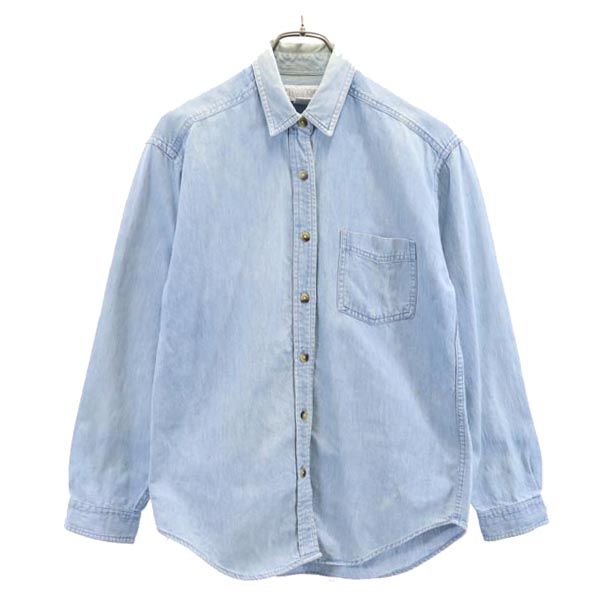 LANDS' END ランズエンド 90s オールド 長袖 デニムシャツ XS ブルー レディース