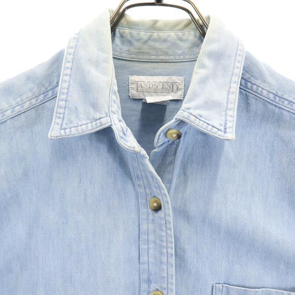 LANDS' END ランズエンド 90s オールド 長袖 デニムシャツ XS ブルー レディース