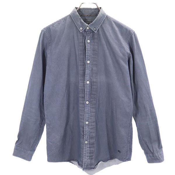 BURBERRY BLACK LABEL バーバリーブラックレーベル 三陽商会 長袖 シャンブレー プリーツ ボタンダウンシャツ 2 ネイビー レディース