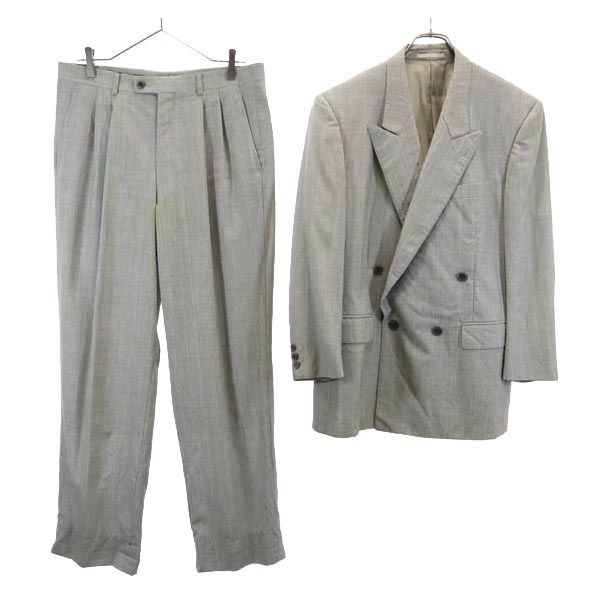LANVIN ランバン ウール チェック柄 スーツ 上下 セットアップ R48-45 グレー ダブルボタン ジャケット ロングパンツ メンズ