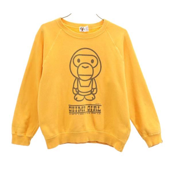 BABY MILO ベイビーマイロ 日本製 プリント 長袖 スウェット 130 オレンジ系 A BATHING APEトレーナー キッズ