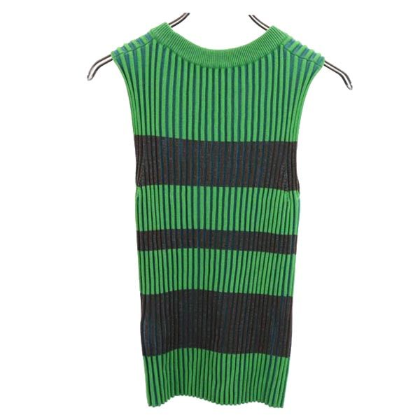 MAISON SPECIAL メゾンスペシャル 日本製 ボーダー柄 ノースリーブ リブ ニット F グリーン レディース